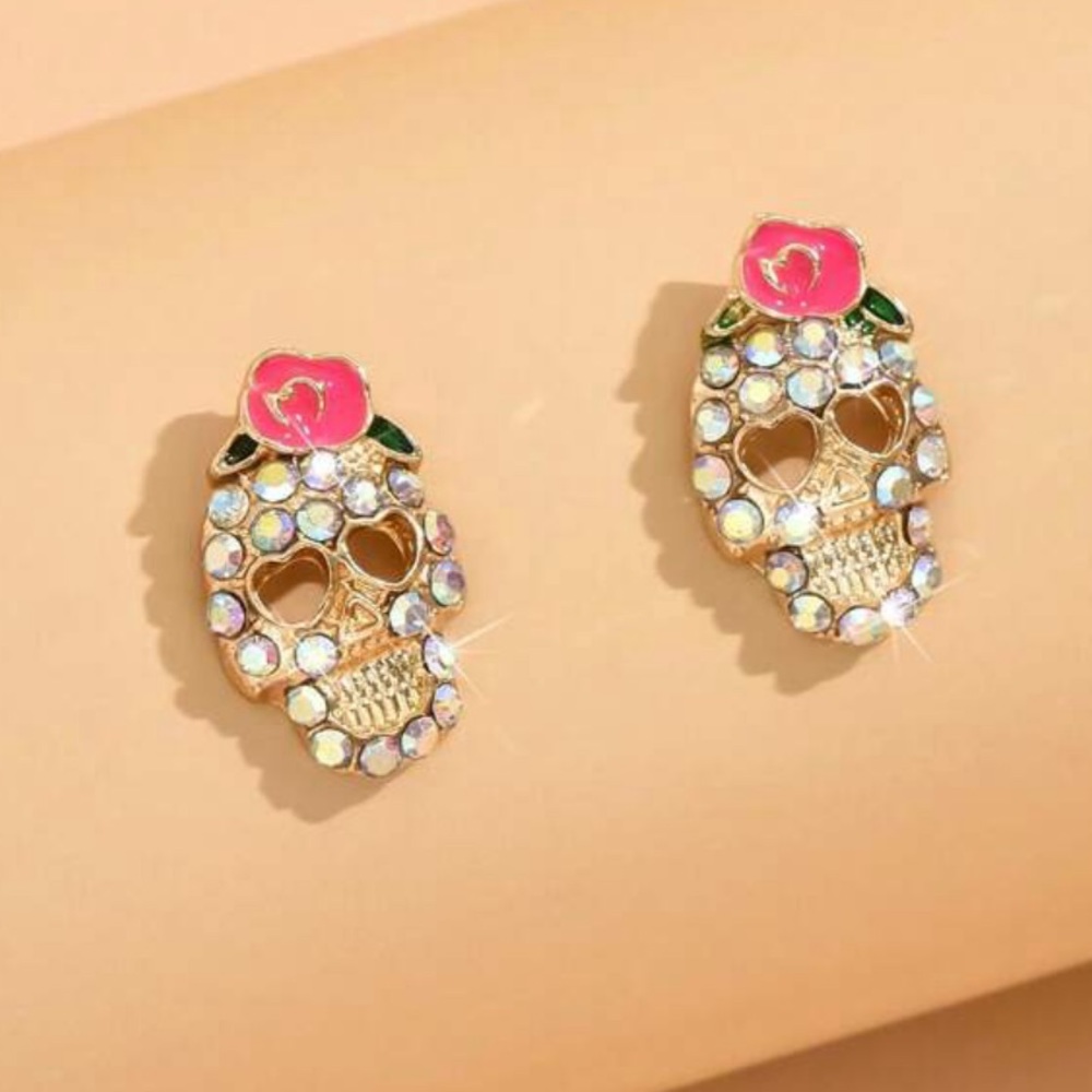 Sugar Skull Shimmer Stud Earrings